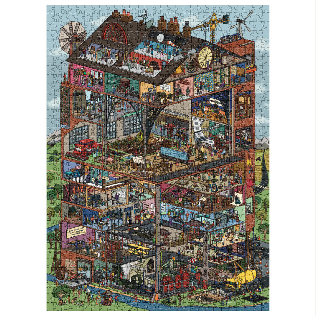 Jigsaw puzzle scene including hundreds of amazing inventions that changed the world  